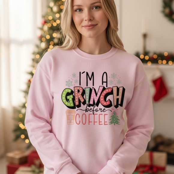 I'm A Grinch fefore Coffee sweatshirt any size soft cozy New S M L XL Cream - Picture 3 of 9